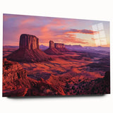 Acrylic glass artwork depicting a stunning landscape of canyons, showcasing vibrant earth tones and intricate details in a side view layout, ideal for modern decor.