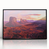 Framed acrylic artwork showcasing a stunning landscape of canyons in rich earth tones, with a sleek black frame enhancing its modern appeal, perfect for home decor.