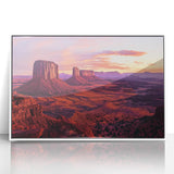 Framed acrylic landscape artwork showcasing a vibrant canyon scene with rich colors and intricate details, perfect for home decor or office enhancement.