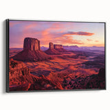 Framed canvas artwork showcasing a stunning landscape of canyons, featuring rich earth tones and intricate details, displayed with a sleek black frame for a modern aesthetic.