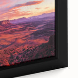 Framed canvas artwork showcasing a stunning desert canyon landscape with vibrant colors and intricate textures, perfect for home decor or art enthusiasts.