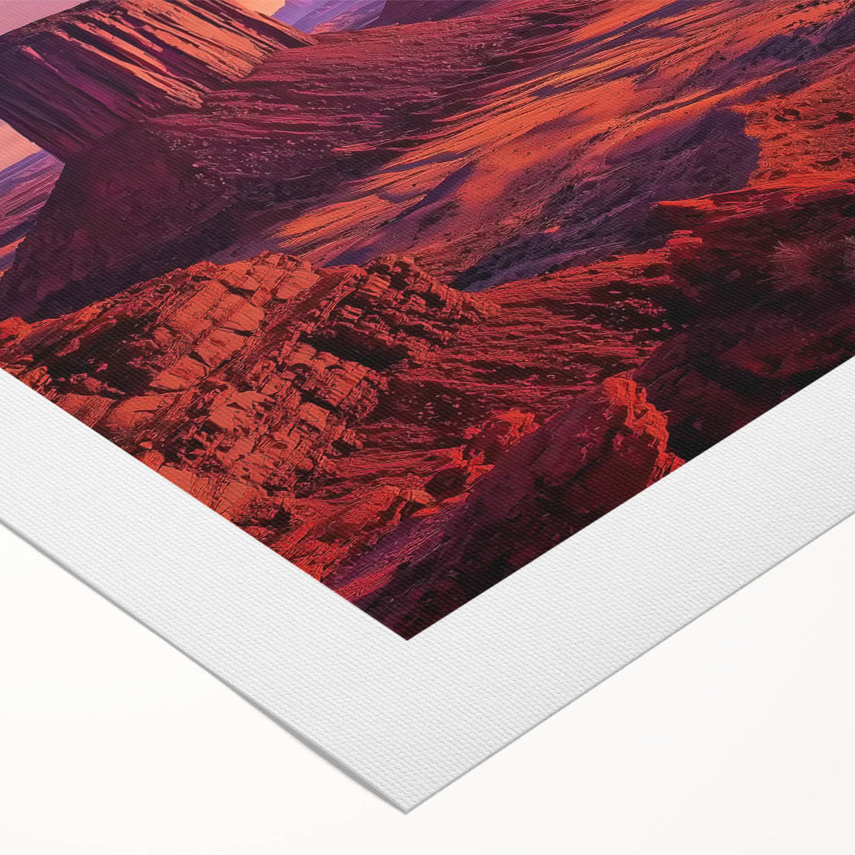 Stunning rolled canvas artwork depicting vibrant canyons in rich earth tones, showcasing intricate textures and details, perfect for nature-inspired home decor.