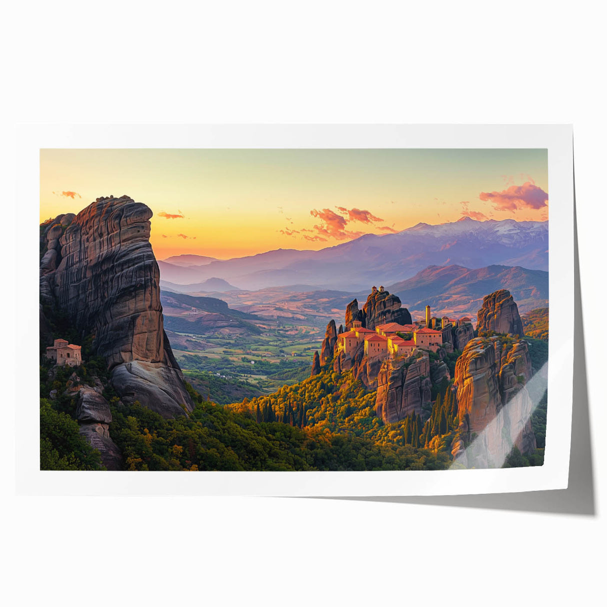 Vibrant countryside landscape print rolled and ready for display, showcasing lush green fields and a serene blue sky, ideal for home decor or art enthusiasts.