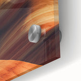 Close-up of a vibrant desert landscape acrylic artwork showcasing warm tones of orange and yellow, highlighting intricate details and texture, perfect for modern decor.