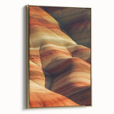 Framed canvas artwork showcasing a vibrant desert landscape, with rich gold accents and a sleek side view, perfect for enhancing modern home decor.