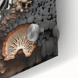 Large abstract wall art in muted earth tones on acrylic glass, perfect for dining room ambiance.