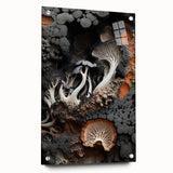 Large abstract wall art on acrylic glass featuring close-up natural elements in earthy tones.