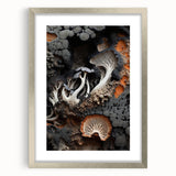 Textured abstract art print in muted earth tones on a framed canvas, ideal for bedroom wall decor.