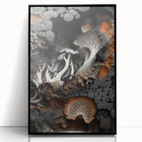 Large abstract wall art on acrylic, featuring black and white swirls in a mid-century modernist style.