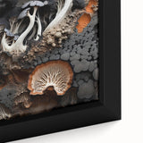 Extra large black wall art depicting close-up natural elements, textured on framed canvas, ideal for living room decor.