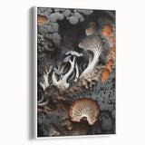 Vintage poster art on framed canvas featuring close-up botanical elements in vibrant colors, ideal for living room decor.