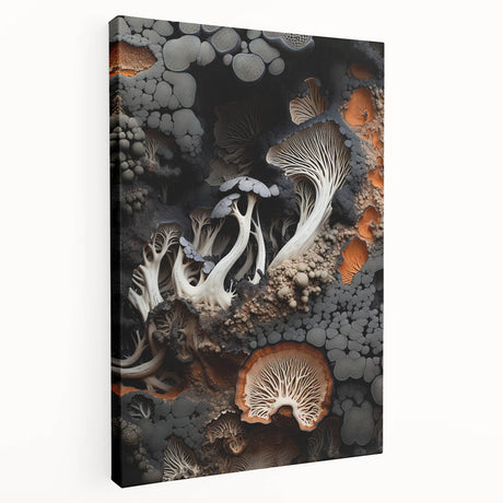 Close-up of natural elements on a large stretched canvas, featuring earth tones, ideal for kitchen wall art.