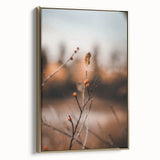 Framed canvas featuring a vintage poster-style landscape with autumnal trees and muted gold tones.