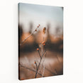 Large wall art on stretched canvas depicting a stylized fall scene with warm orange and brown tones.