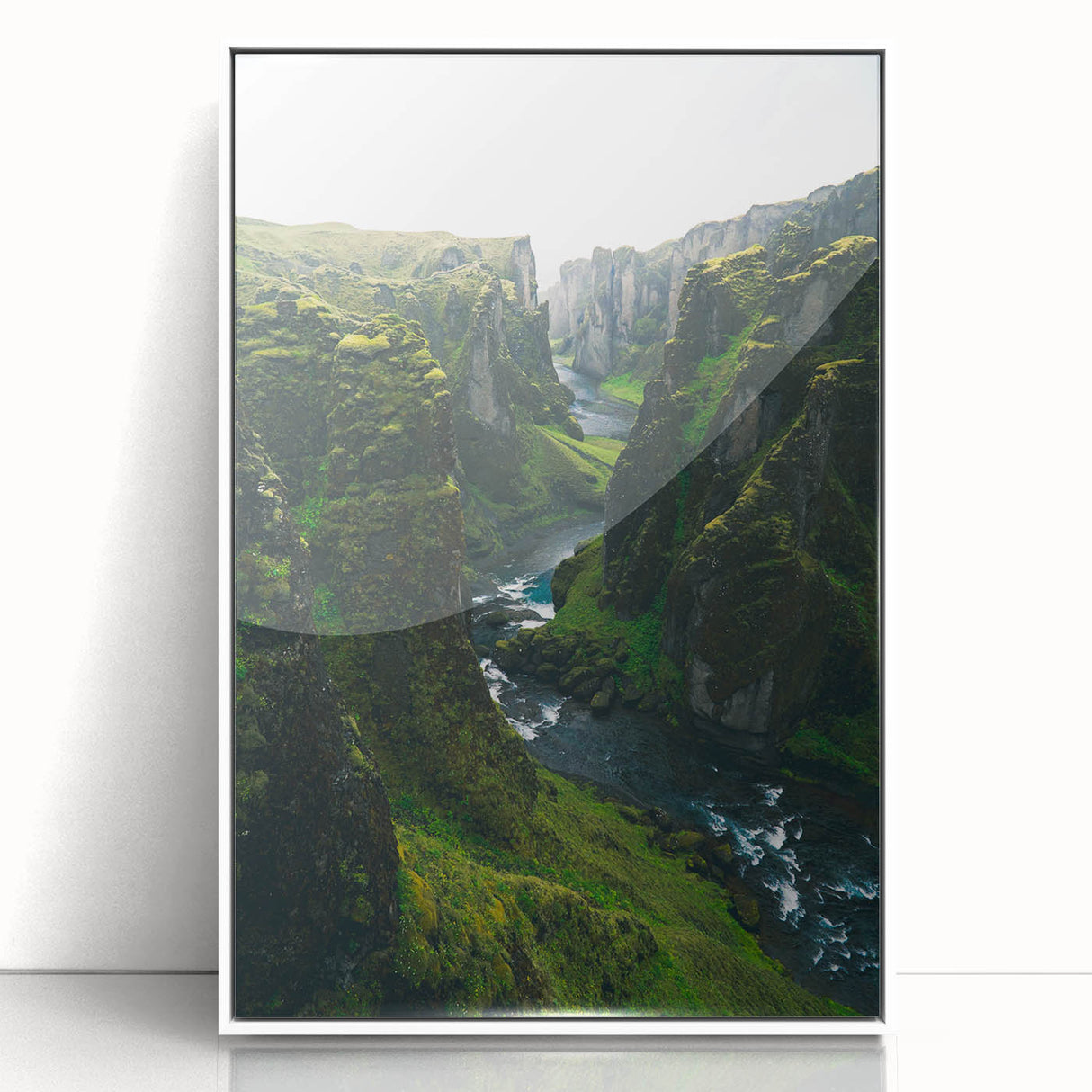 Art deco poster of a spring scene with pastel colors on a white acrylic frame, ideal for nursery wall decor.
