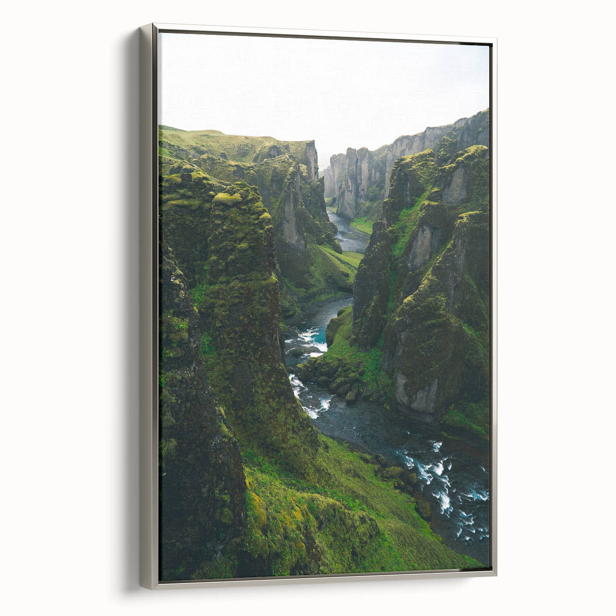 Landscape art painting on framed canvas depicting spring season, with colorful flora against a black background.