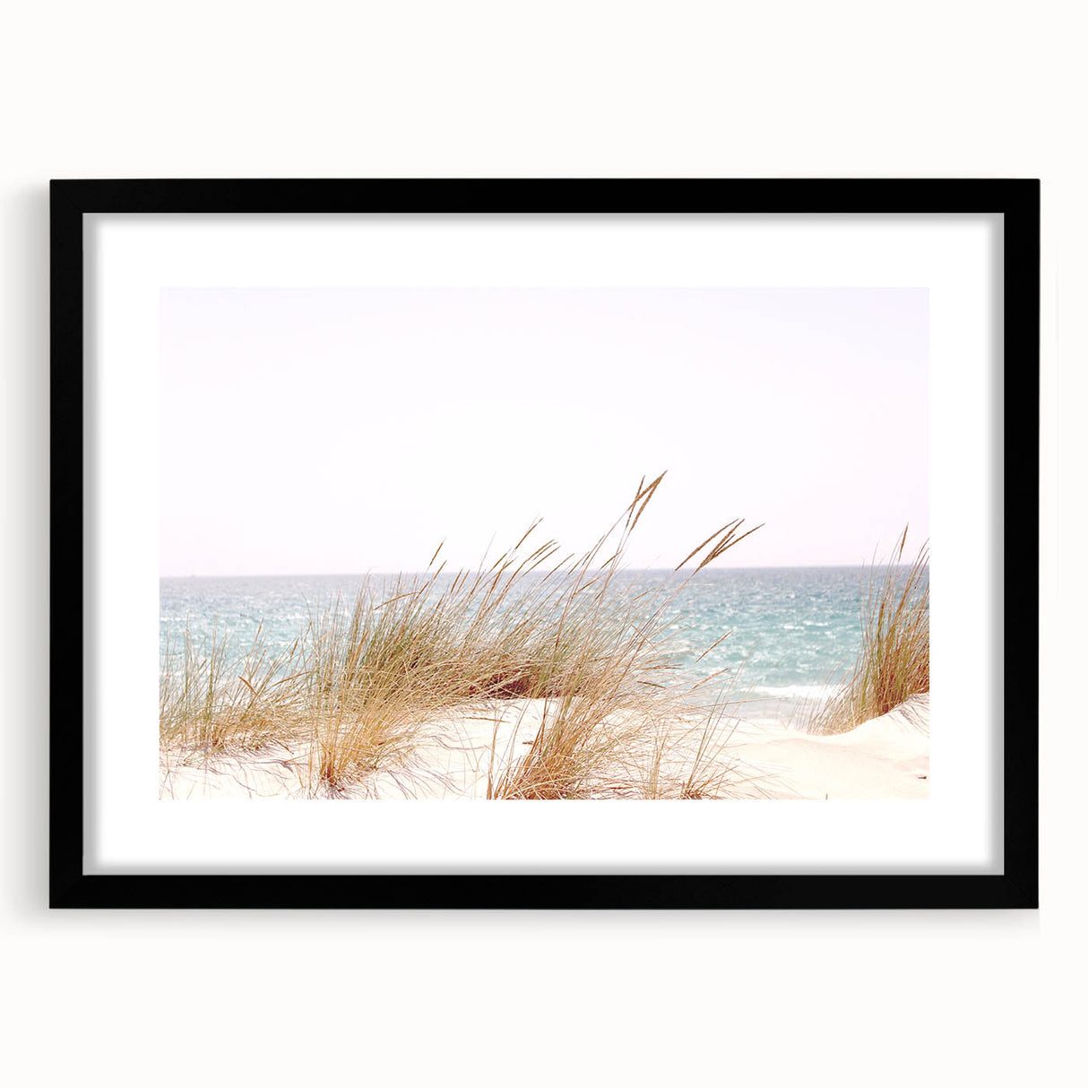 Abstract art print showcasing vibrant summer hues in textured style, framed in black, ideal for living room decor.