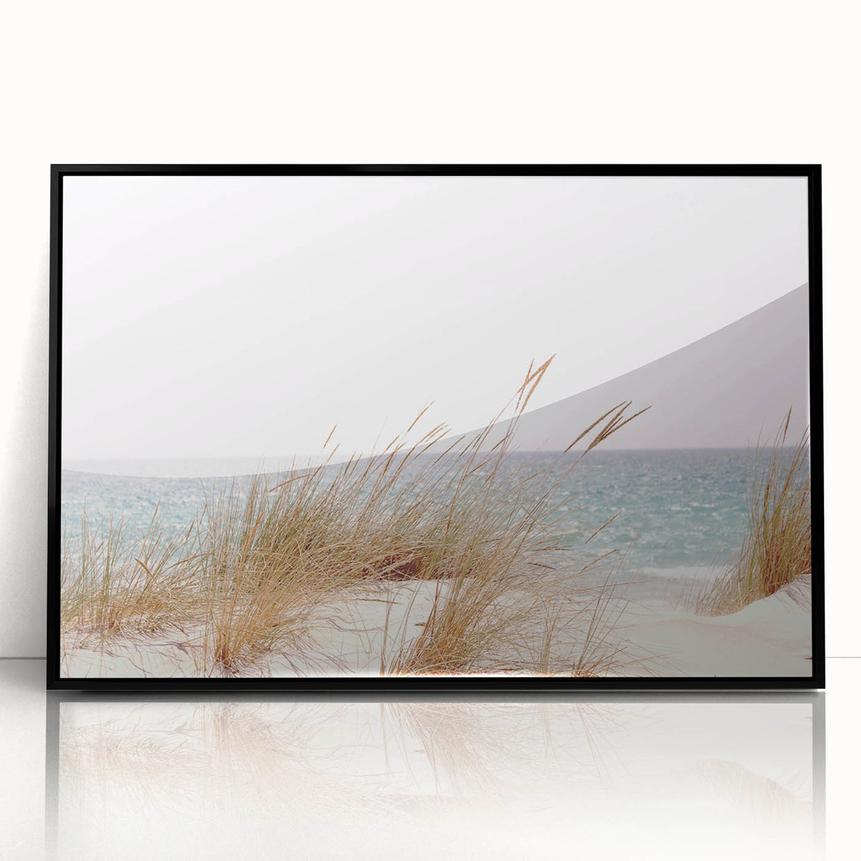 Large abstract wall art featuring mid-century modernist swirls in vibrant summer hues, framed in black acrylic.