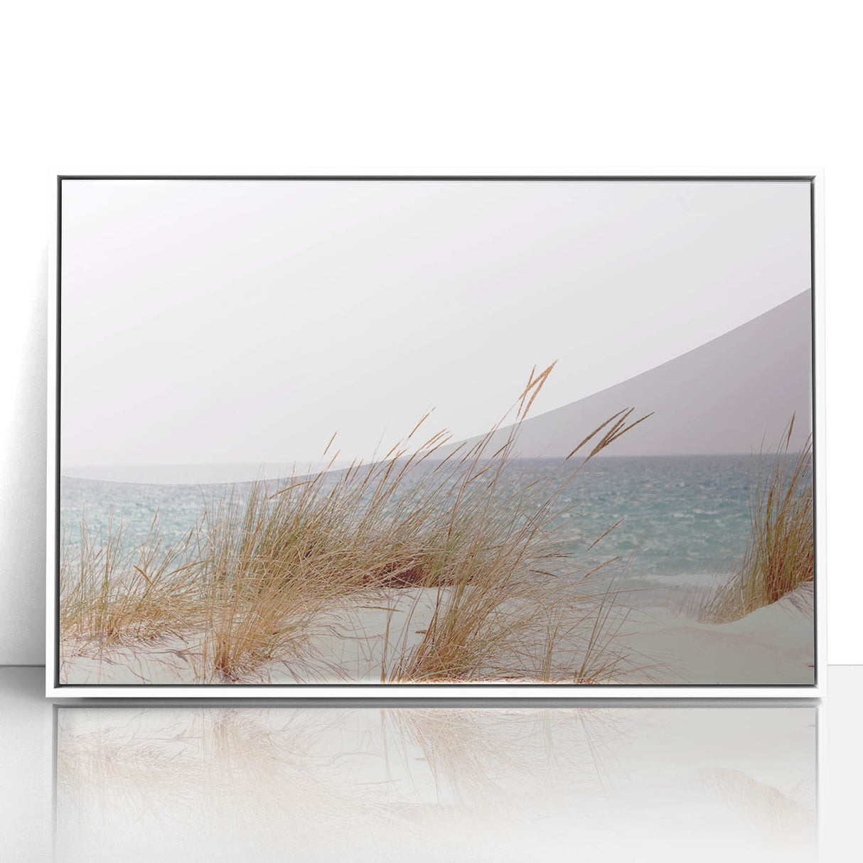 Art deco poster featuring a summer scene in pastel shades on white framed acrylic, suitable for nursery wall art.