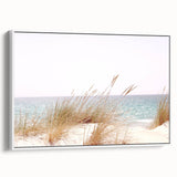 Vintage poster art of summer season on extra large framed canvas, featuring colorful art on black background.