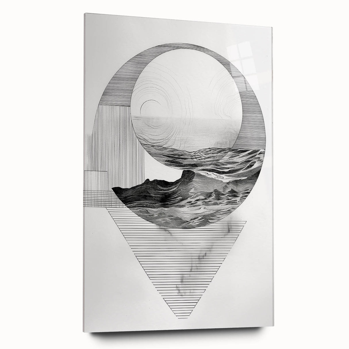 Mid Century Modern Geometric Art - Black and White Abstract Ocean Design