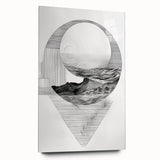 Mid Century Modern Geometric Art - Black and White Abstract Ocean Design