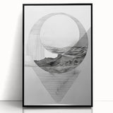 Mid Century Modern Geometric Art - Black and White Abstract Ocean Design