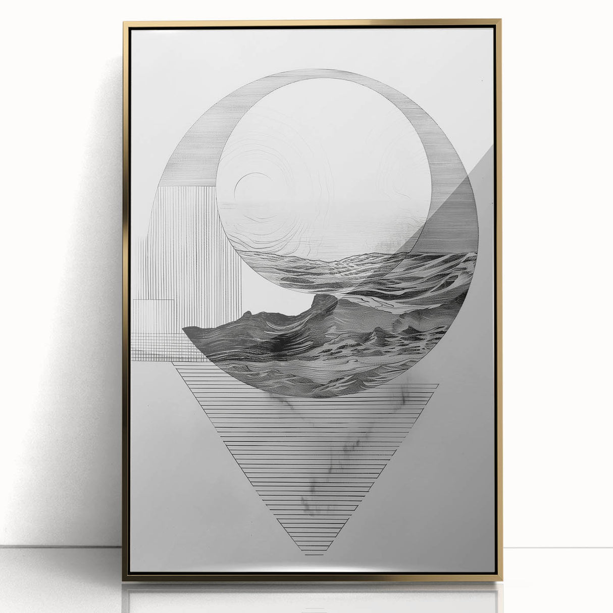 Mid Century Modern Geometric Art - Black and White Abstract Ocean Design
