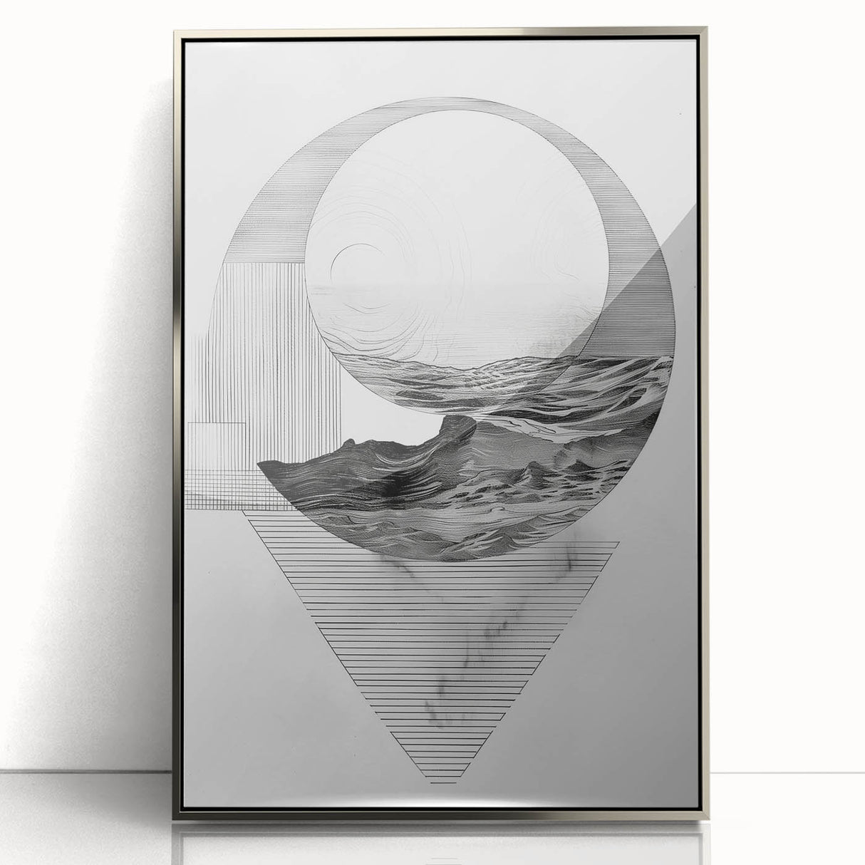Mid Century Modern Geometric Art - Black and White Abstract Ocean Design