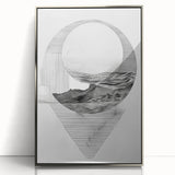 Mid Century Modern Geometric Art - Black and White Abstract Ocean Design