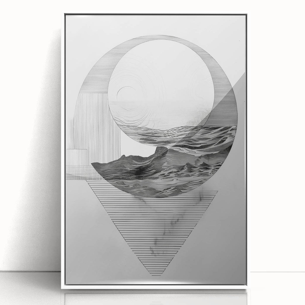 Mid Century Modern Geometric Art - Black and White Abstract Ocean Design