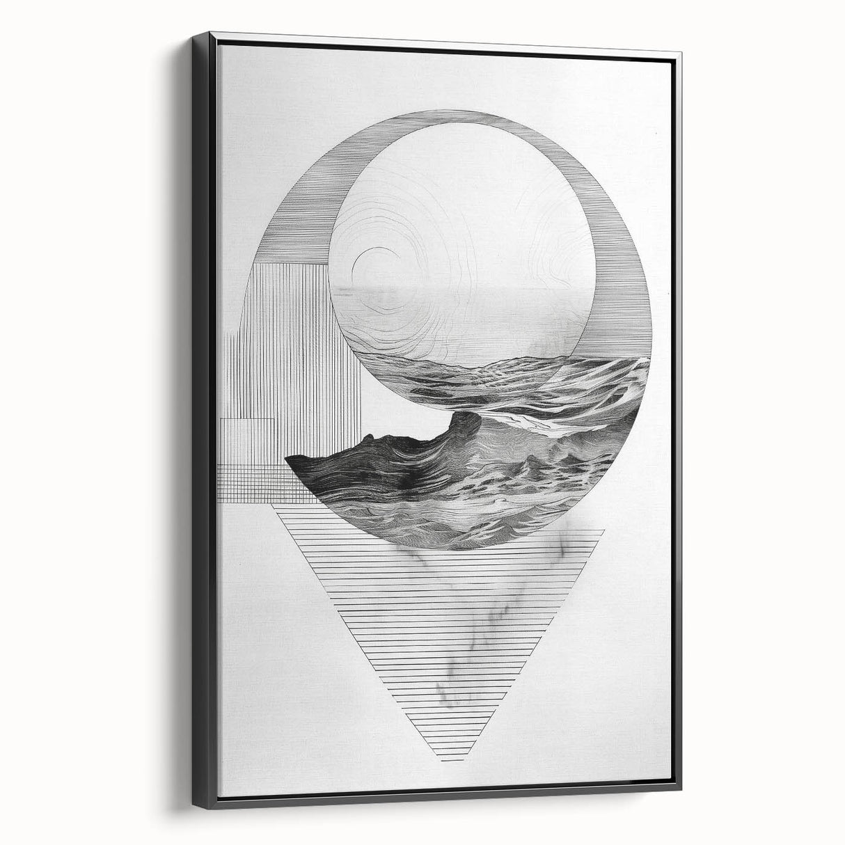 Mid Century Modern Geometric Art - Black and White Abstract Ocean Design