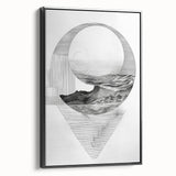 Mid Century Modern Geometric Art - Black and White Abstract Ocean Design