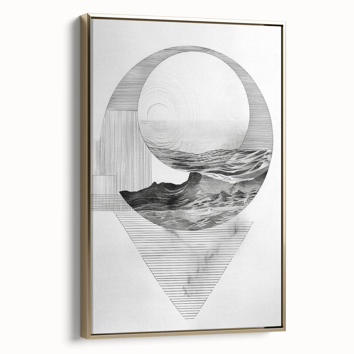 Mid Century Modern Geometric Art - Black and White Abstract Ocean Design
