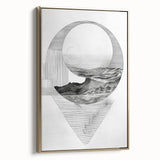 Mid Century Modern Geometric Art - Black and White Abstract Ocean Design