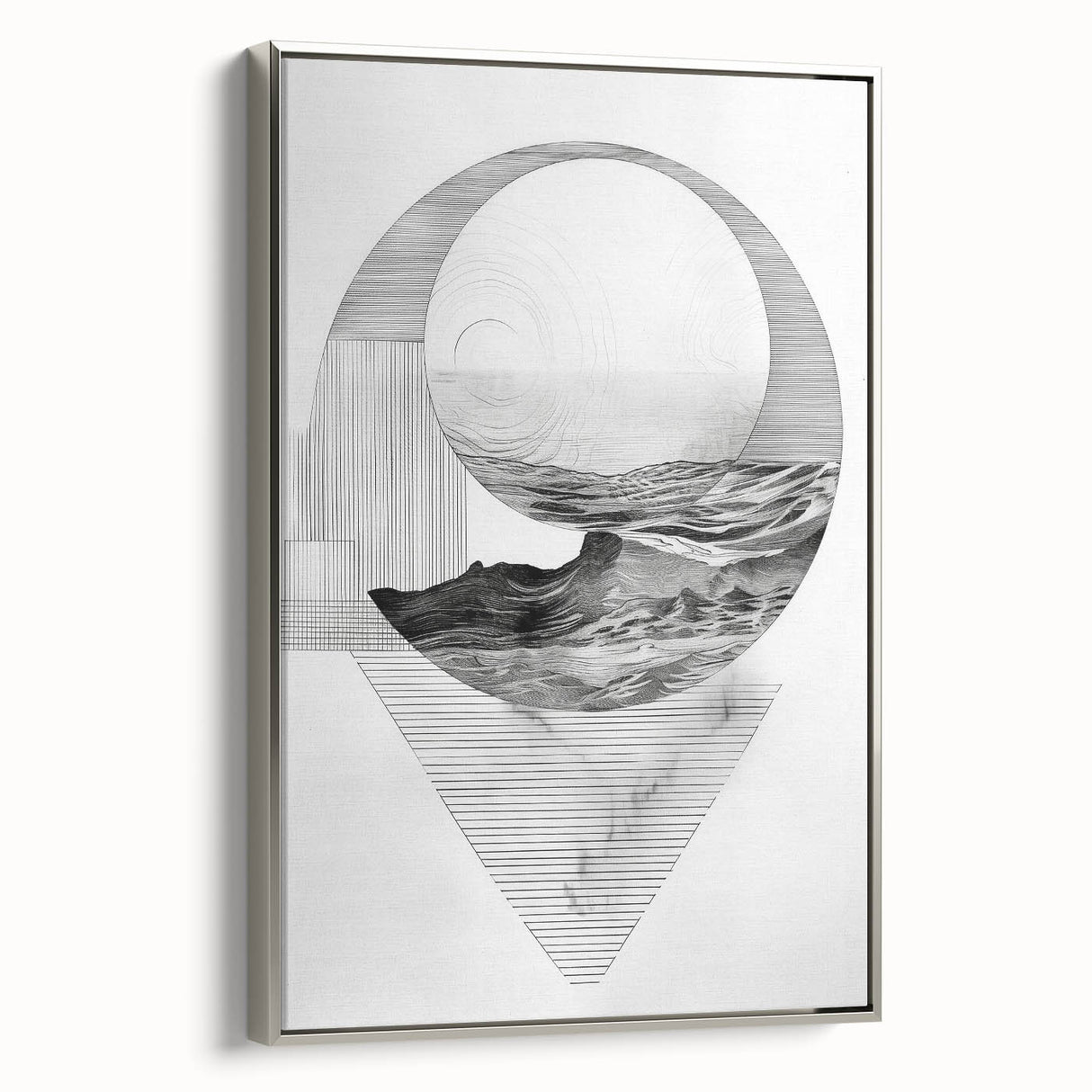 Mid Century Modern Geometric Art - Black and White Abstract Ocean Design
