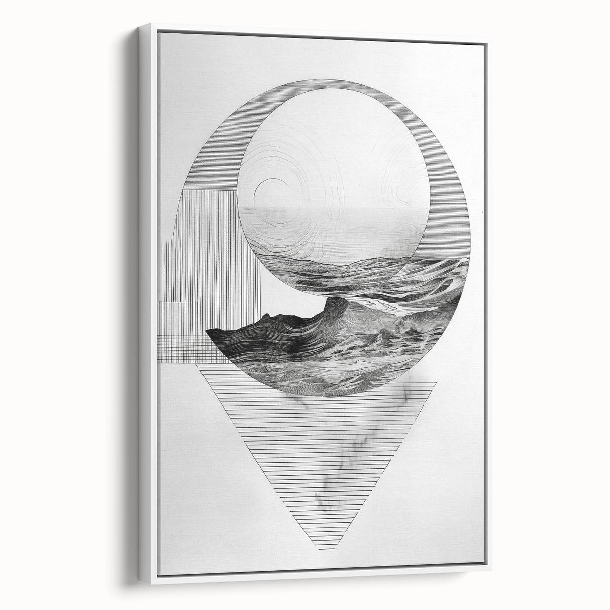 Mid Century Modern Geometric Art - Black and White Abstract Ocean Design
