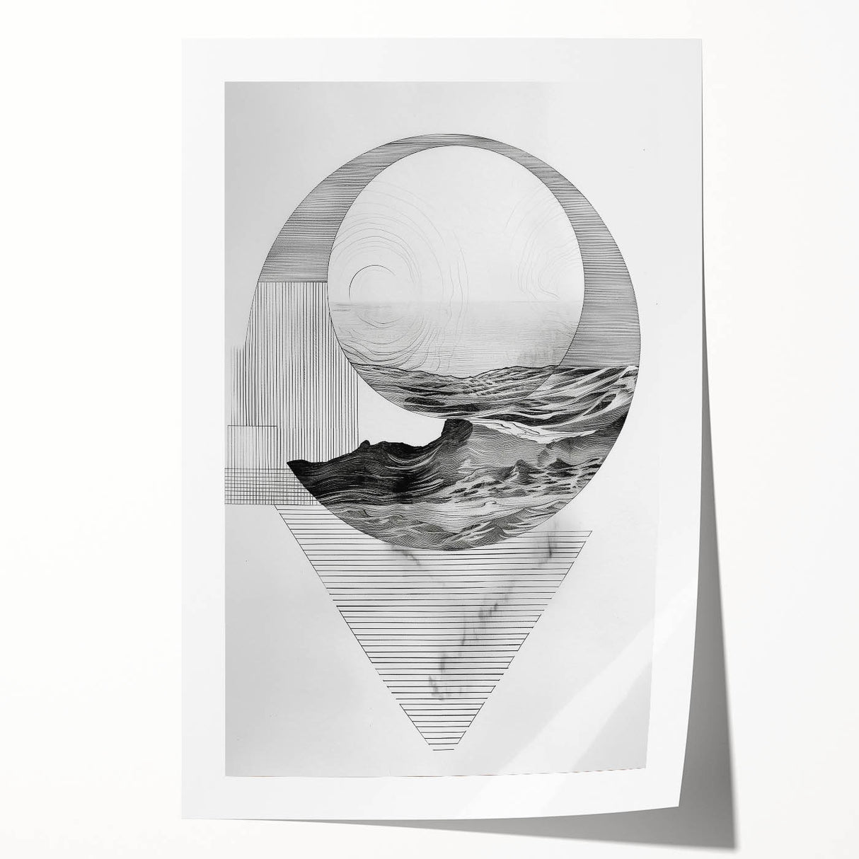 Mid Century Modern Geometric Art - Black and White Abstract Ocean Design
