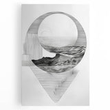 Mid Century Modern Geometric Art - Black and White Abstract Ocean Design