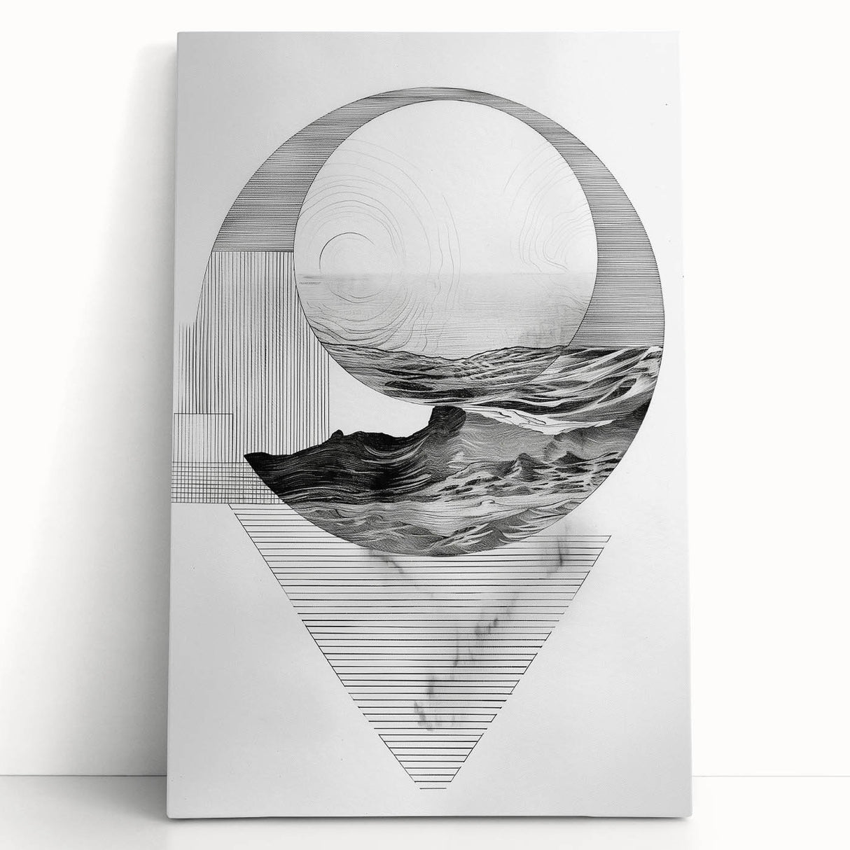 Mid Century Modern Geometric Art - Black and White Abstract Ocean Design