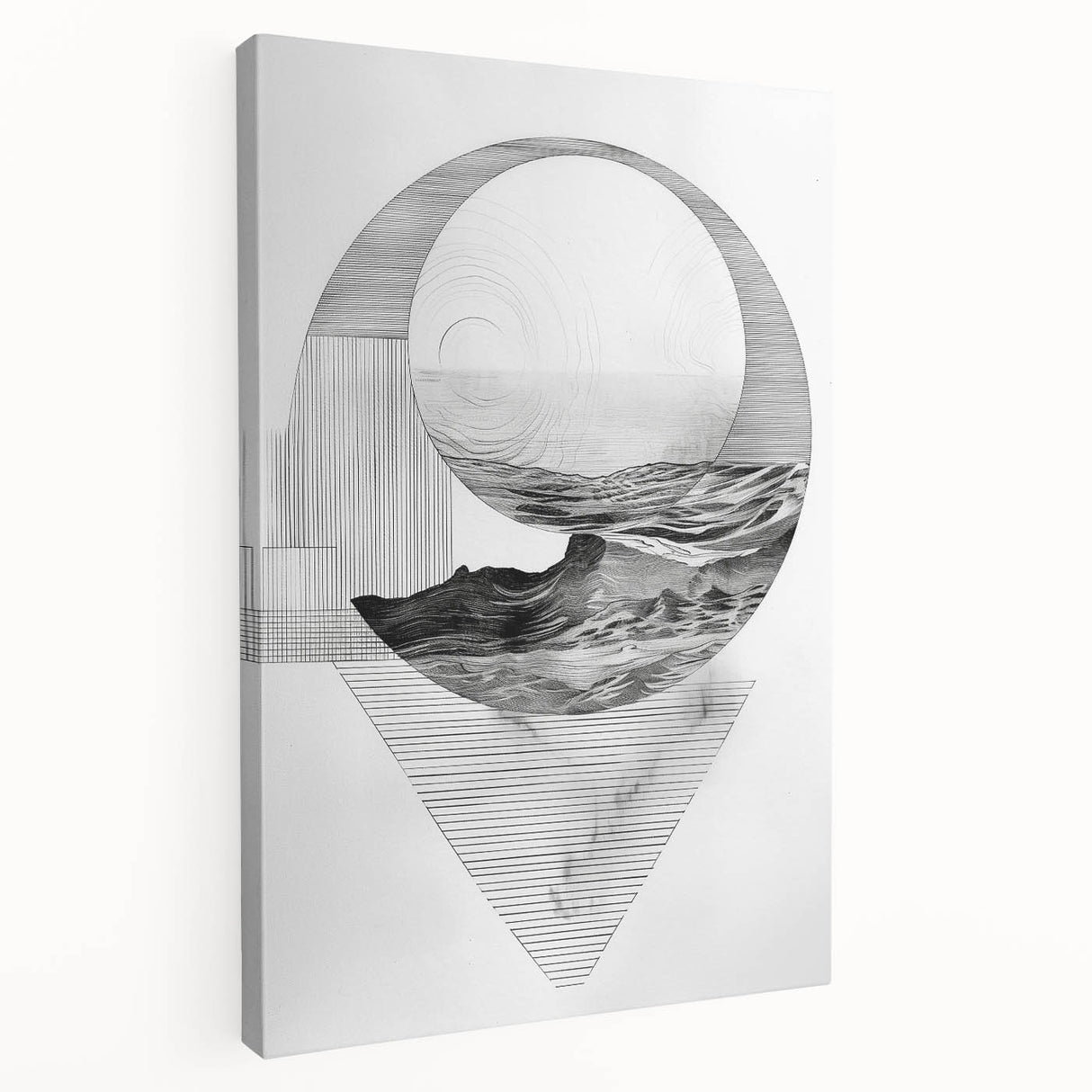 Mid Century Modern Geometric Art - Black and White Abstract Ocean Design