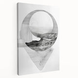 Mid Century Modern Geometric Art - Black and White Abstract Ocean Design