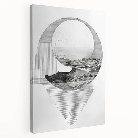 Mid Century Modern Geometric Art - Black and White Abstract Ocean Design