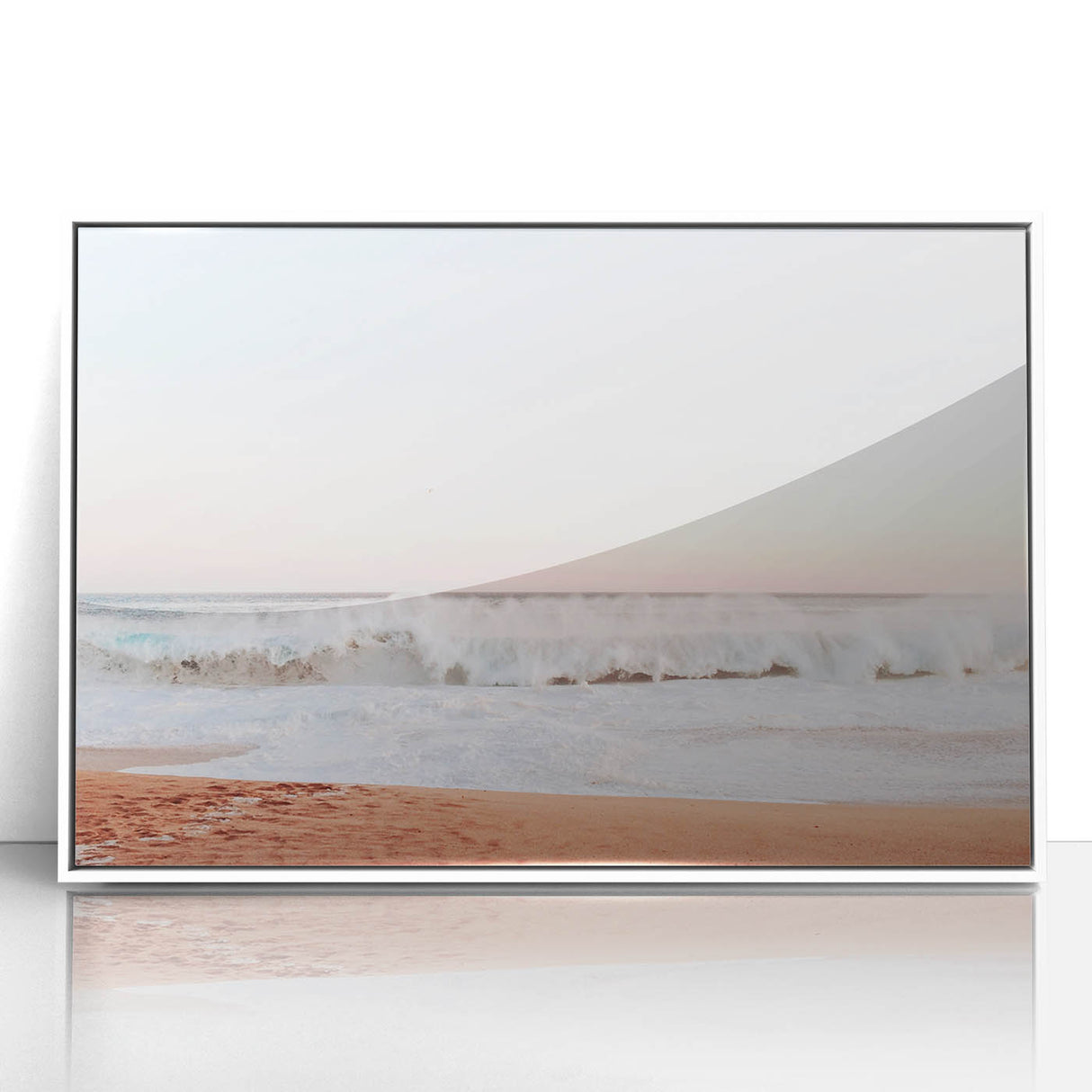 Art deco poster featuring a stylized summer scene in pastel shades, acrylic print in white frame.