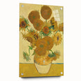 Large abstract wall art on acrylic glass depicting Van Gogh-inspired swirls in vibrant blues and yellows.