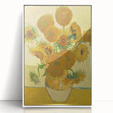 Mid-century modernist art depicting abstract shapes in muted blues and greens on a framed acrylic poster.