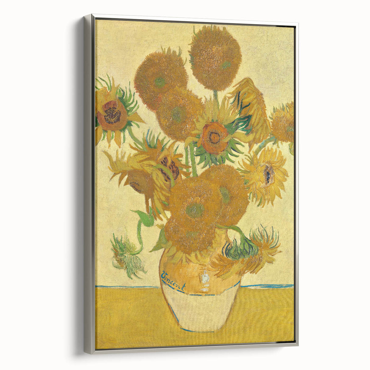 Framed canvas of Van Gogh-style landscape painting in vibrant colors, ideal for adding color to a black-themed decor.