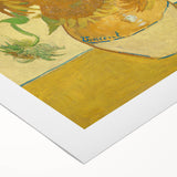 Art deco poster of a Van Gogh painting on rolled canvas, featuring vibrant blue and yellow tones.