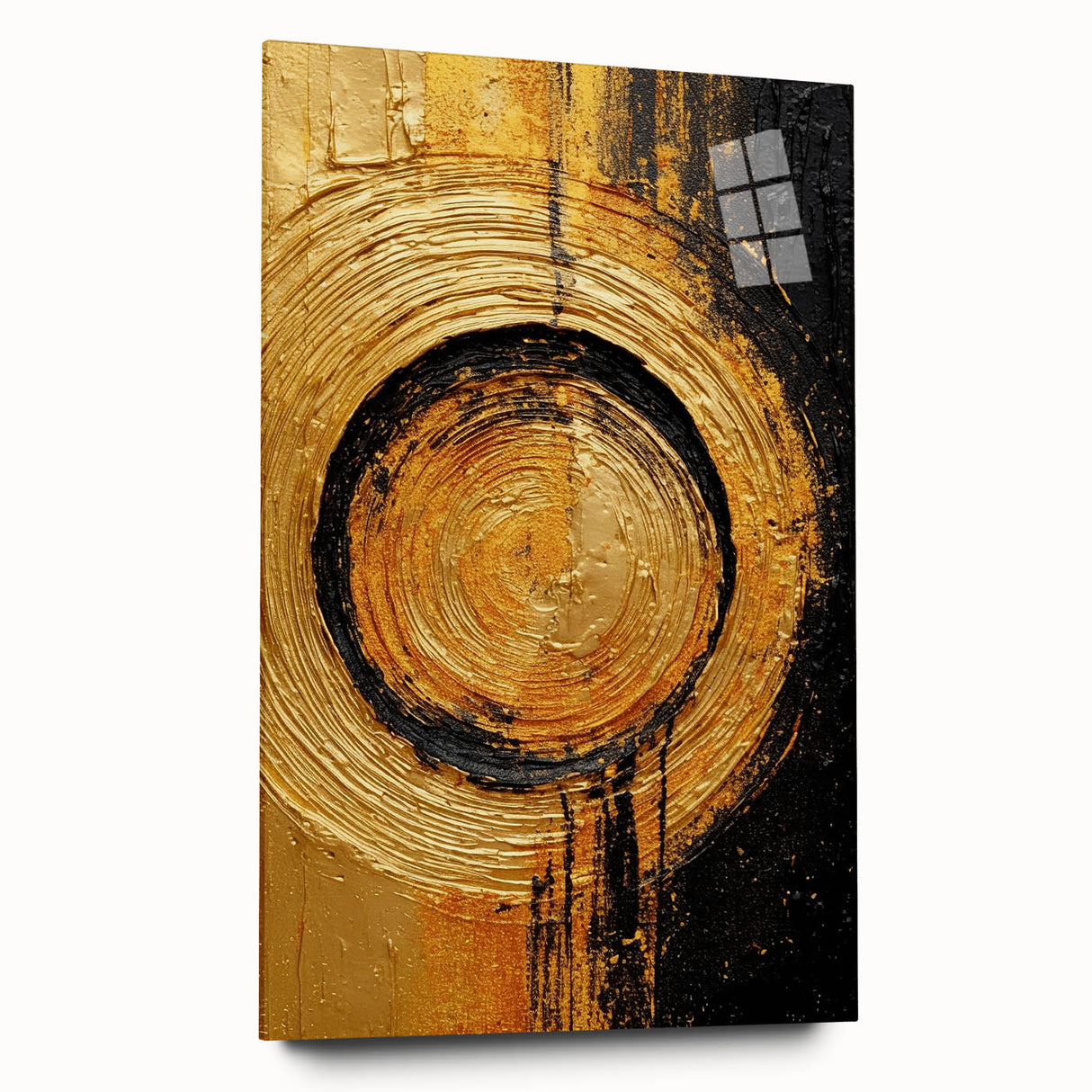 Abstract wall art featuring vibrant strokes in bold colors, displayed in an elegant acrylic glass frame. The side view highlights the artwork's depth and modern design, perfect for contemporary home decor.