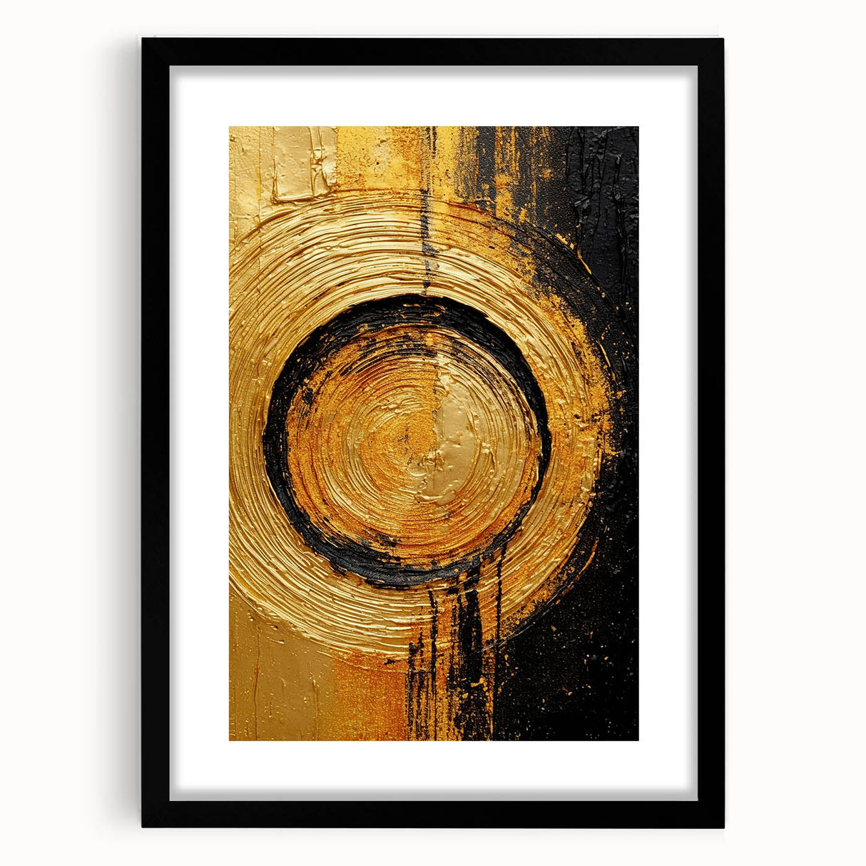 Abstract wall art design featuring a blend of colorful strokes, framed with a sleek black mat, showcasing a modern aesthetic ideal for home decor. Perfect for adding a vibrant touch to any living space, this artwork enhances contemporary interiors.